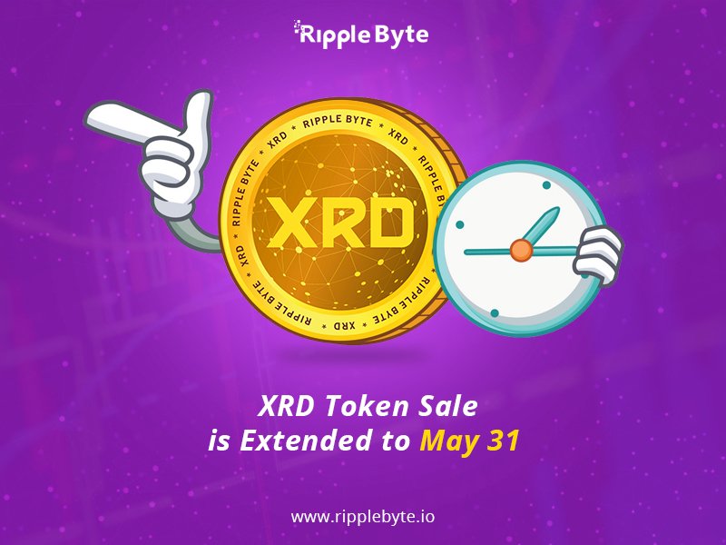 XRDCoin's tweet photo. XRD Token Sale is Extended to May 31 - Hurry!!! You've got yet another day #xrd #cryptocurrency #token #ripplebyte #tokensale #xrdtoken 
 Visit to buy XRD - https://t.co/qAlWujd8i0 https://t.co/dyjxcHugYo