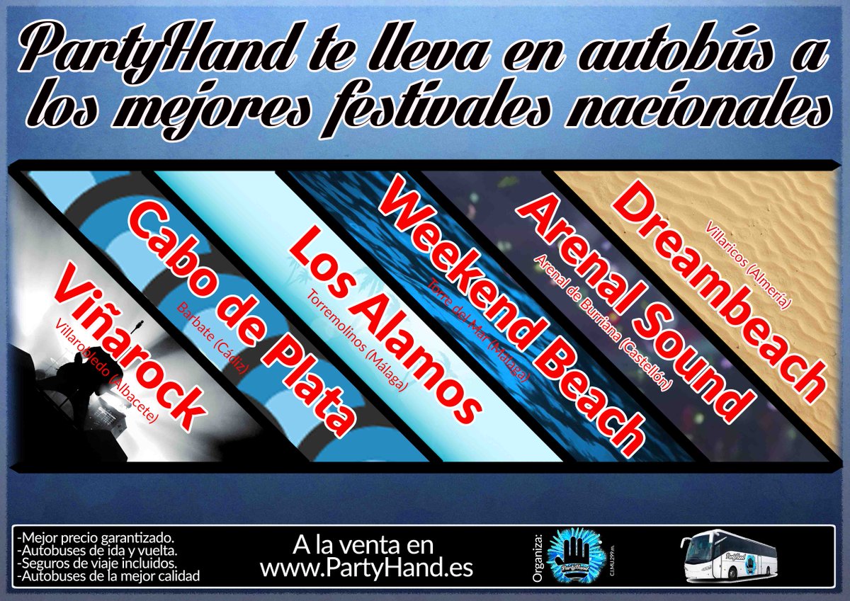La semana que viene suben de precios los billetes de bus a tus festivales favoritos. Compra el tuyo ya!! 🚌 PartyHand.es
#ArenalSound #Dreambeach #CabodePlata #WeekendBeach