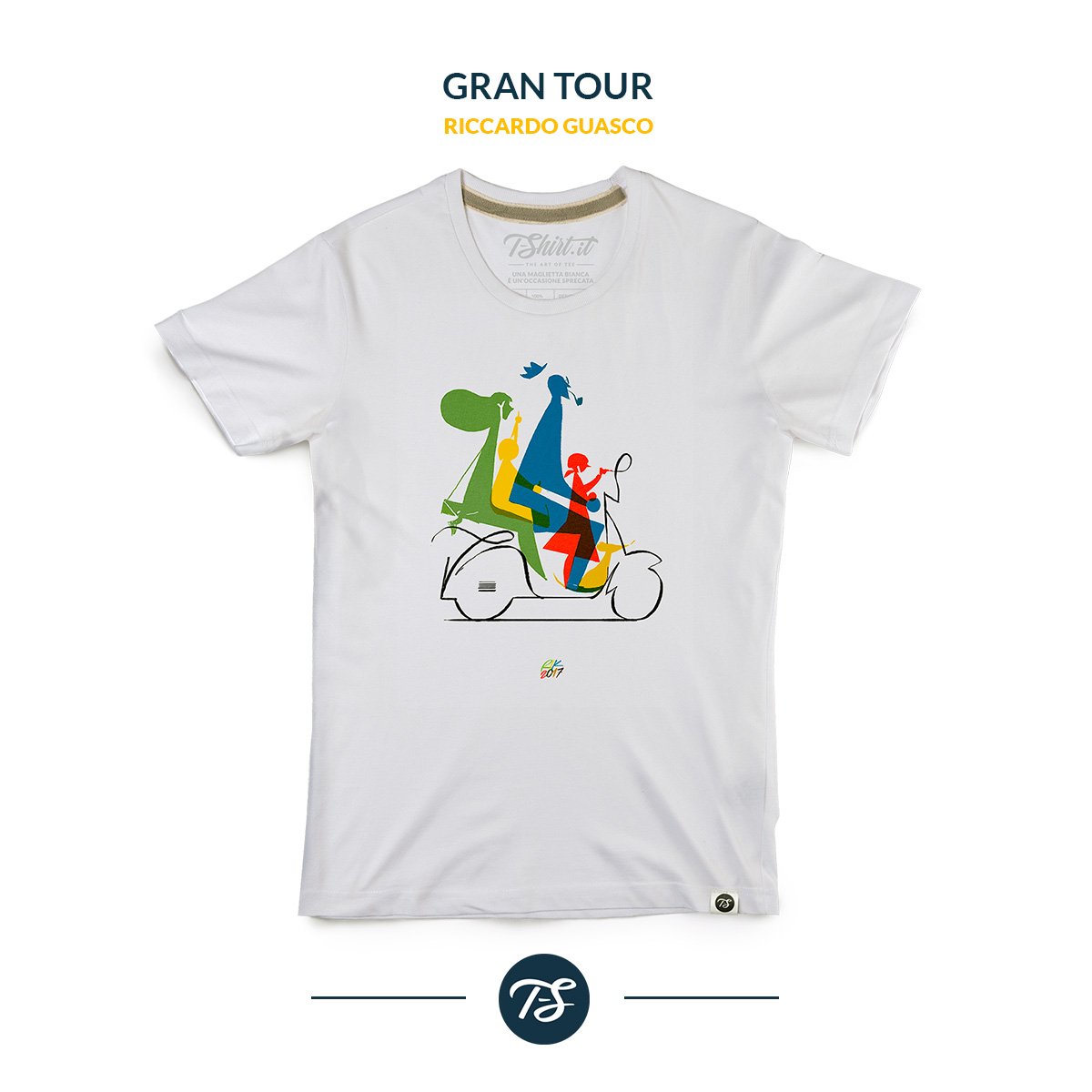 Tshirt_it's tweet photo. L'estate è alle porte 🌞 
Cosa c'è di più bello che una gita fuori porta a bordo di una vespa, tutti insieme? 👨‍👩‍👦  #grantour #vespa #guasco #illustration https://t.co/W7kSnStplL