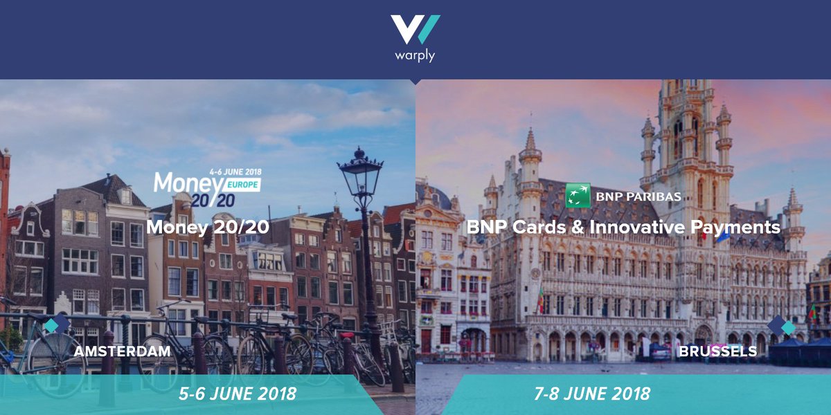Warply's tweet photo. Next week we will be attending @money2020  in Amsterdam and @BNPParibas Cards and Payments Workshop in Brussels. DM us if you want to discuss #keyboardpayments and loyalty on #blockchain. #transactionalbanking https://t.co/bcVyCgMJXR