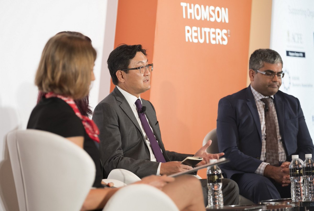 SET_Thailand_EN's tweet photo. Pakorn Peetathawatchai, our SEVP, spoke at Thomson Reuters'
2018 ASEAN Regulatory Summit, discussing the topic of “ESG and Sustainable
Finance in ASEAN”. He emphasizes the significant role that exchange has
played in promoting #ESG practices in the markets.
#TRRegSummits https://t.co/4ROZDzRRoj