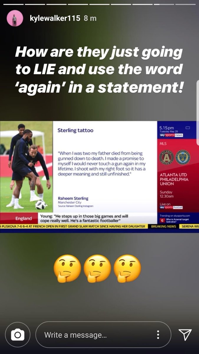 Footballtweet's tweet photo. Sky Sports adding the word 'again' to Raheem Sterling's statement about his tattoo is absolutely disgusting. 😳💉 https://t.co/UcHOtGKMsO