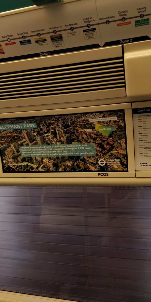 Dr Stephen Pritchard (@etiennelefleur) on Twitter photo Brilliant anti-gentrification brandalism attacking @lendlease and the social cleansing of Elephant and Castle. Spotted on the Jubilee Line by <a href="/AlinaCasa/">Alina Casaneanu</a>. #adhackmanifesto Brilliant anti-gentrification brandalism attacking @lendlease and the social cleansing of Elephant and Castle. Spotted on the Jubilee Line by <a href="/AlinaCasa/">Alina Casaneanu</a>. #adhackmanifesto