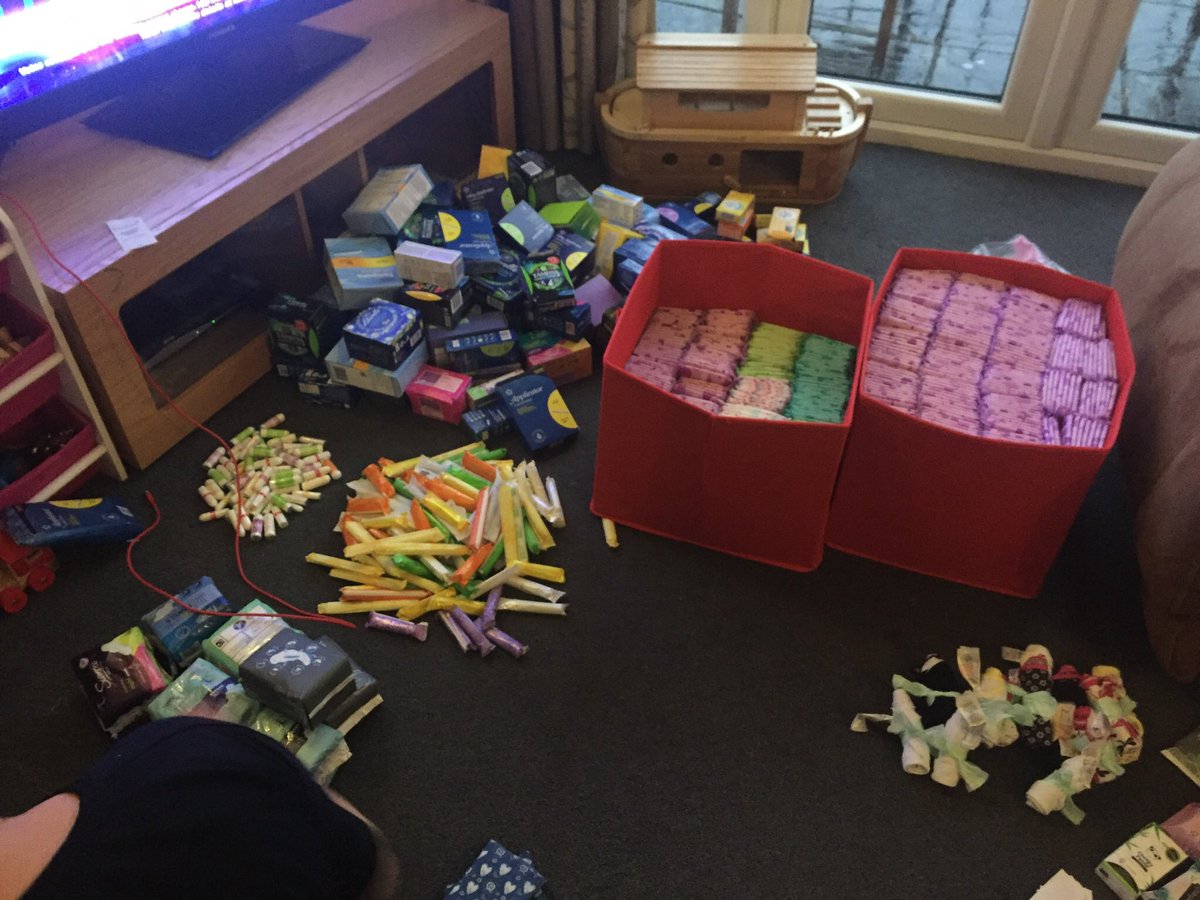 RedBoxEastKent's tweet photo. A busy night yesterday, sorting out our stock and prepping more boxes. We also have a fundraiser planned for later this month and need raffle prizes! #stopperiodpoverty #freeperiods #timeofthemonth #sanpro #redboxproject #Deal #Dover #Sandwich #Kent https://t.co/GGuFIkf1Up