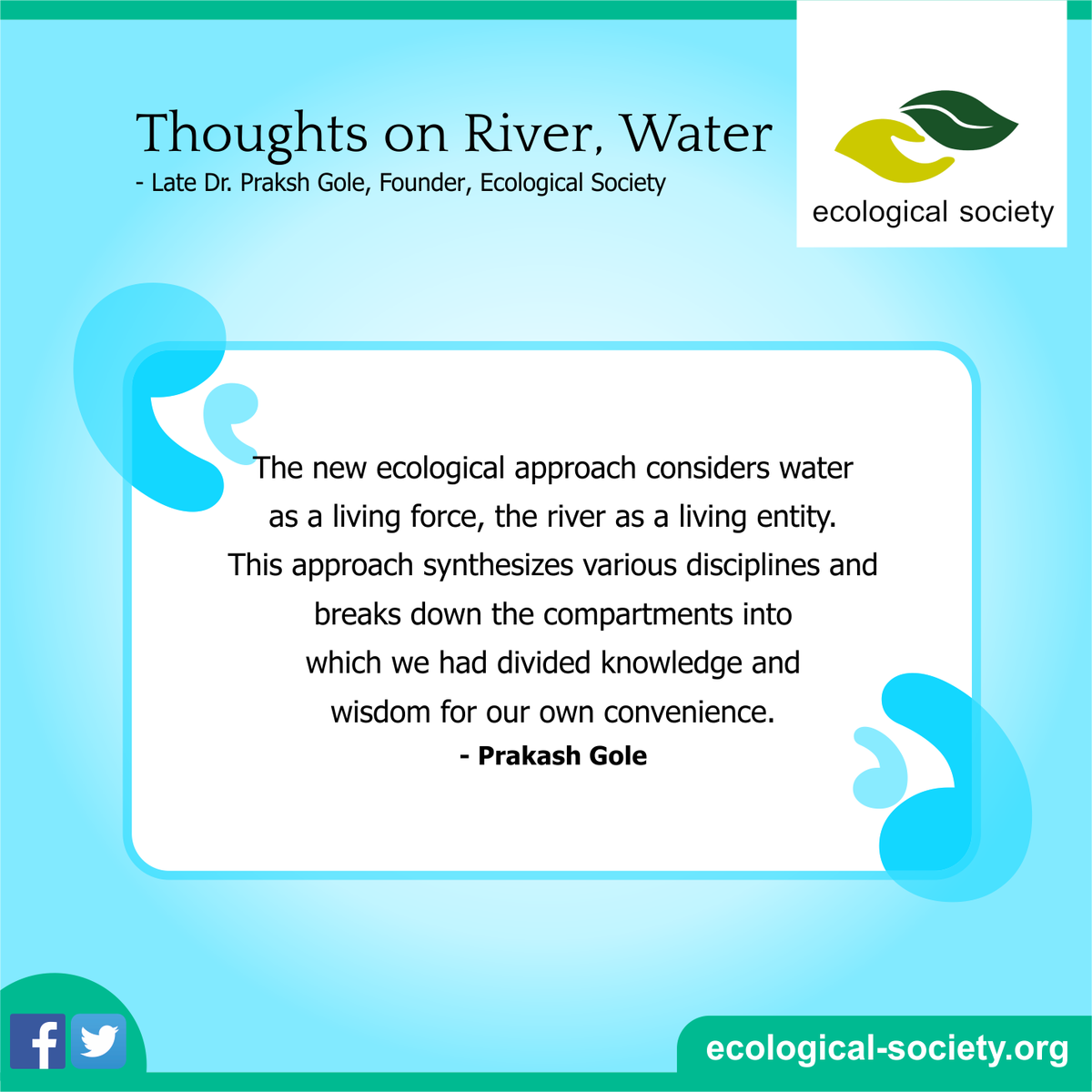 ecologicalsoc's tweet photo. Thoughts on #River #Water by late Praksh Gole, Founder Ecological Society https://t.co/AmrYmUUy8r