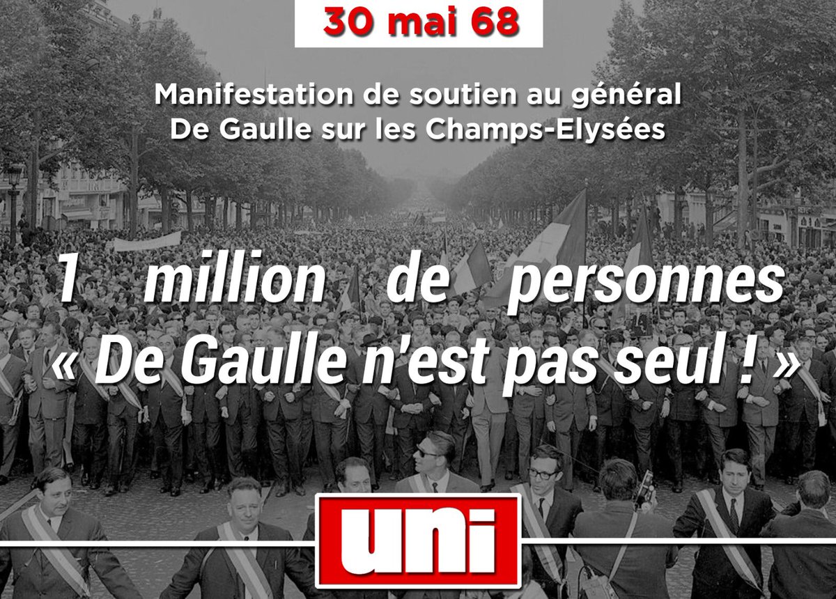 ovial's tweet photo. 🇫🇷🇫🇷 Il y a #50ans, les Français manifestaient pour dire STOP à #Mai68. Une journée historique qui fut aussi le point de départ de l’aventure de l’UNI. #teamUNI https://t.co/w9q9TelUBK