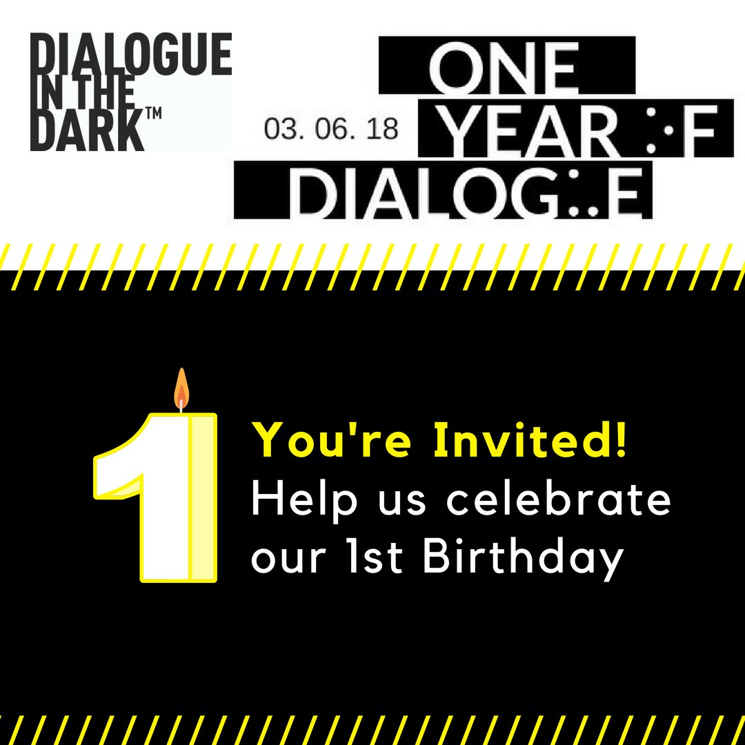 This weekend we celebrate one year of Dialogue &amp; we would love to invite you along to help us celebrate on Sun 3rd June! With giveaways, sweet treats, special guests &amp; guide dogs visiting, there is something for everyone. Bring along the family and celebrate with us in the dark!