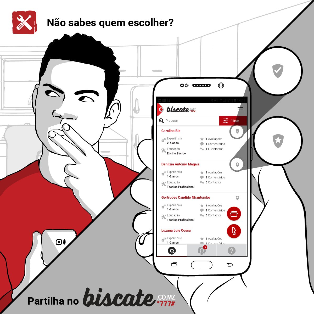 biscatemz's tweet photo. Queres contratar alguém e não sabes quem escolher?
Na nova versão do Biscate, acrescentámos distintivos para te ajudar a fazer a melhor escolha. Agora seleccionas trabalhadores certificados por institutos de formação e trabalhadores com perfis verificados pelo Biscate e parceiros https://t.co/2qUmGEDCdz