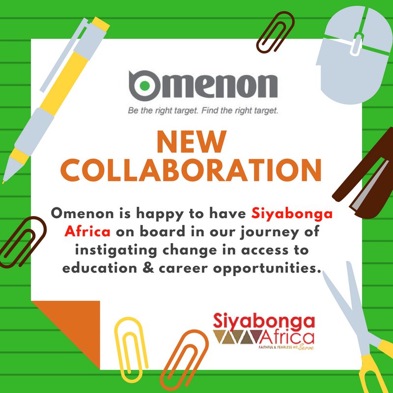 Omenon_SA's tweet photo. Omenon is excited to have @SiyaAfriCAN on board in our journey of instigating  change in access to education and career opportunities #letopportunitiesfindyou https://t.co/Msft3SqTKF