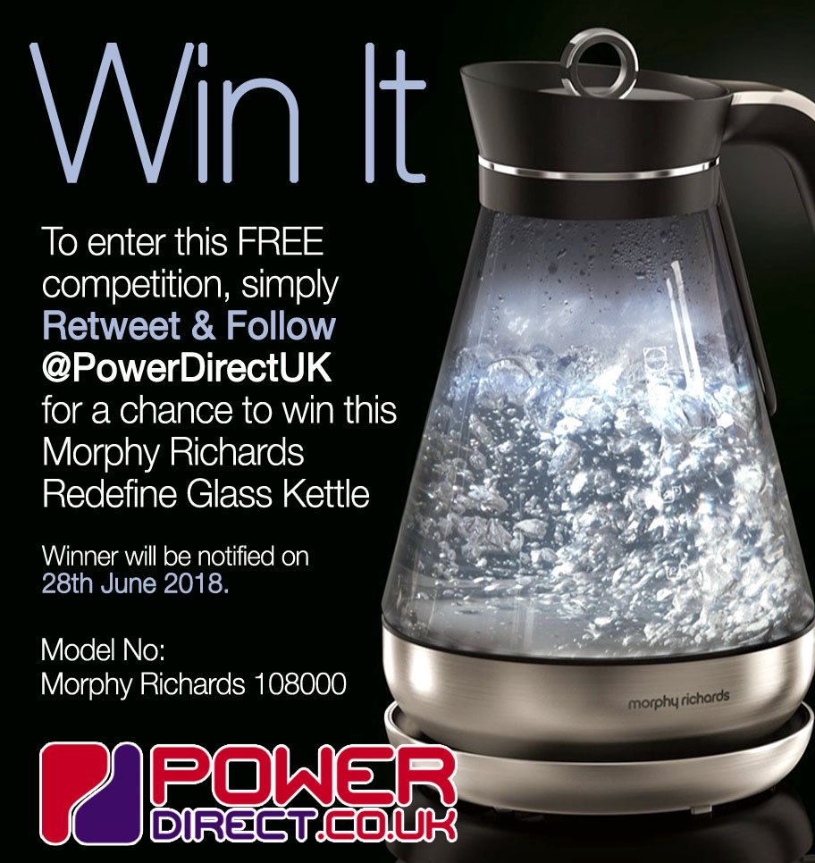 #WinItWednesday! Enter our #Free #Competition #Giveaway for a Chance to #Win a Morphy Richards Redefine Glass Kettle. Simply #Retweet &amp; #Follow <a href="/PowerDirectUK/">Power Direct</a>
