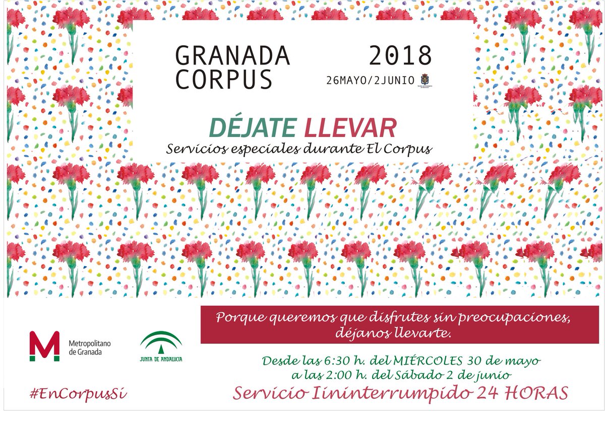 Os recordamos que desde ahora funcionamos en horario ininterrumpido hasta las 2:00 h. de la madrugada del sábado al domingo. #EnCorpusSí disfruta de la Feria y olvídate del coche ;)