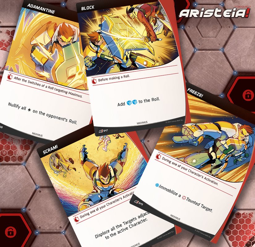 Tactics are cards you can play during the game to apply some Effect:
▪️ Each player needs a copy of the ten Standard Tactics to build their deck.
▪️ Each Character has four Tactics associated to them.
+Info: goo.gl/5Pc3xT

#AristeiaTheGame #boardgames