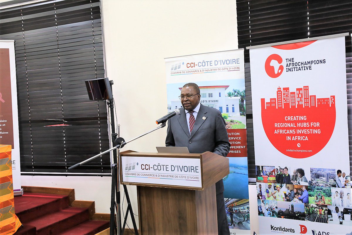 AU_ETTIM's tweet photo. #Abidjan, Côte d'Ivoire was yesterday the second step of the #AfCFTA sensitization tour. Commissioner Muchanga met &amp; discussed with Ivorian entrepreneurs, at Cote d'Ivoire Chamber of Commerce, the positive impact of the implementation of the African Continental Free Trade Area. https://t.co/ifwfpbPd9M