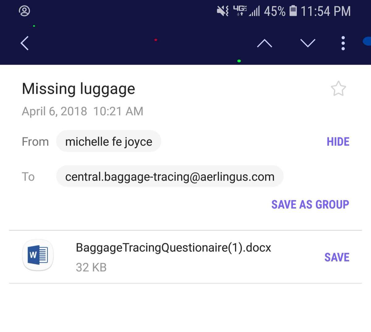 central baggage tracing aer lingus