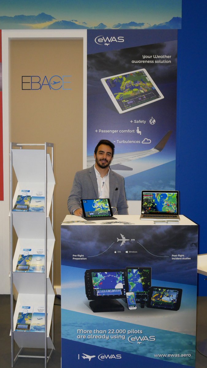 eWASsolution's tweet image. Another day in Geneva at the #EBACE18 event presenting our weather awareness solution. You need to improve #safety and fuel consumption? You will find us at booth J35a! #avgeek