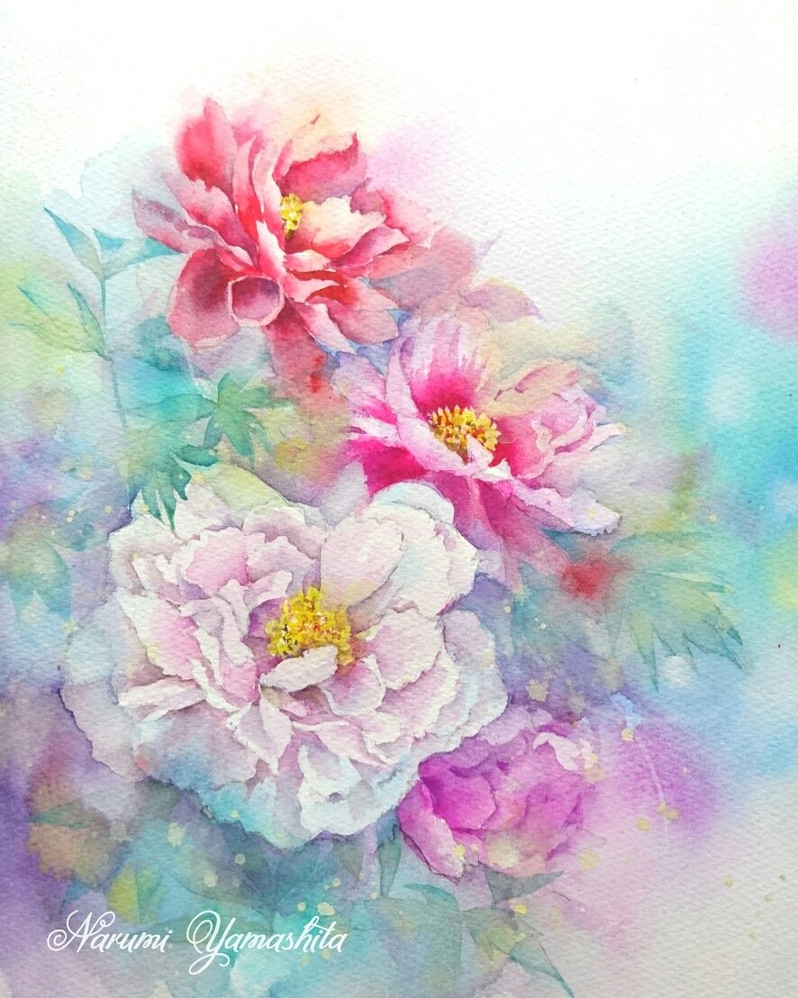 夢色水彩画〜シャクヤク〜 美しく豪華なお花シャクヤク。絵の中で