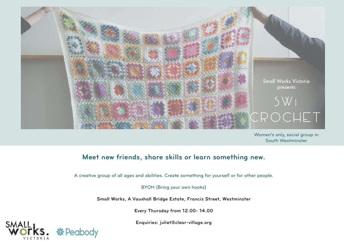 SmallWorks_'s tweet image. Don't miss the launch of Small Works SW1 Crochet Group. A Women’s only, social group in #SouthWestminster tomorrow 12 -2