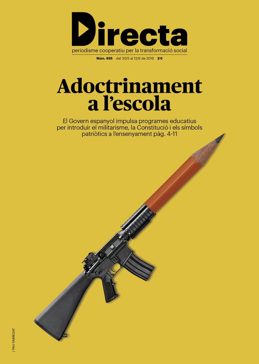 La_Directa's tweet photo. #PORTADA | L'exèrcit es camufla a les aules. Un reportatge de @mtslorente i Guillem Martí amb peces de Vicent Almela i @gemma_g_fabrega. Portada de @Pau_Fabregat. Podeu trobar la #Directa455 en els següents punts de venda: https://t.co/MlrMdQbgSi https://t.co/X6Sk3gANkJ