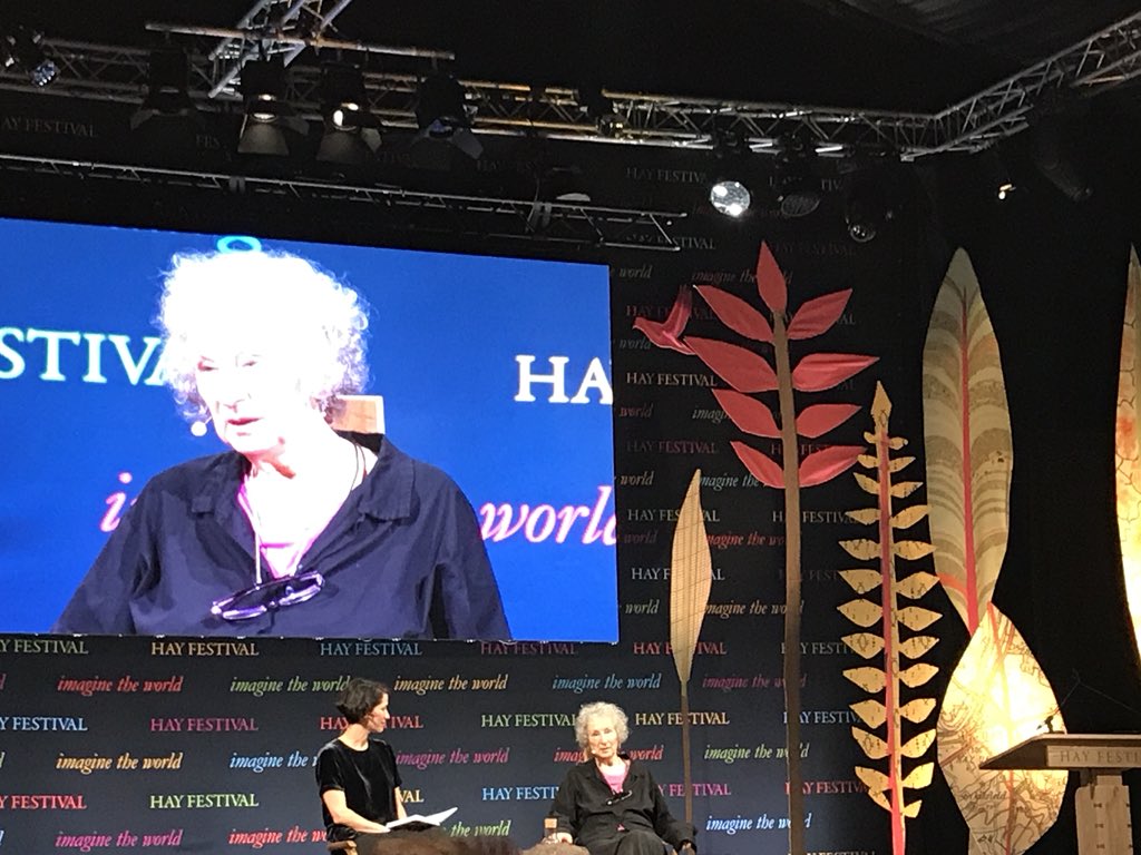 carlyphillips_'s tweet photo. @hayfestival It was a privilege to see @MargaretAtwood and hear her profound thoughts and gentle humour last night. Sadly, I wasn’t able to see her live on Monday. Is it available online? #HayFestival2018 https://t.co/hkhdaREDuA