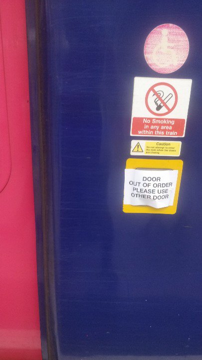 powemark's tweet photo. @northernassist this is pathetic! Another dangerously overcrowded train from LVM because you've put out a carriage with broken doors, again! Sort it out! 😠 https://t.co/ielcEH0SiS