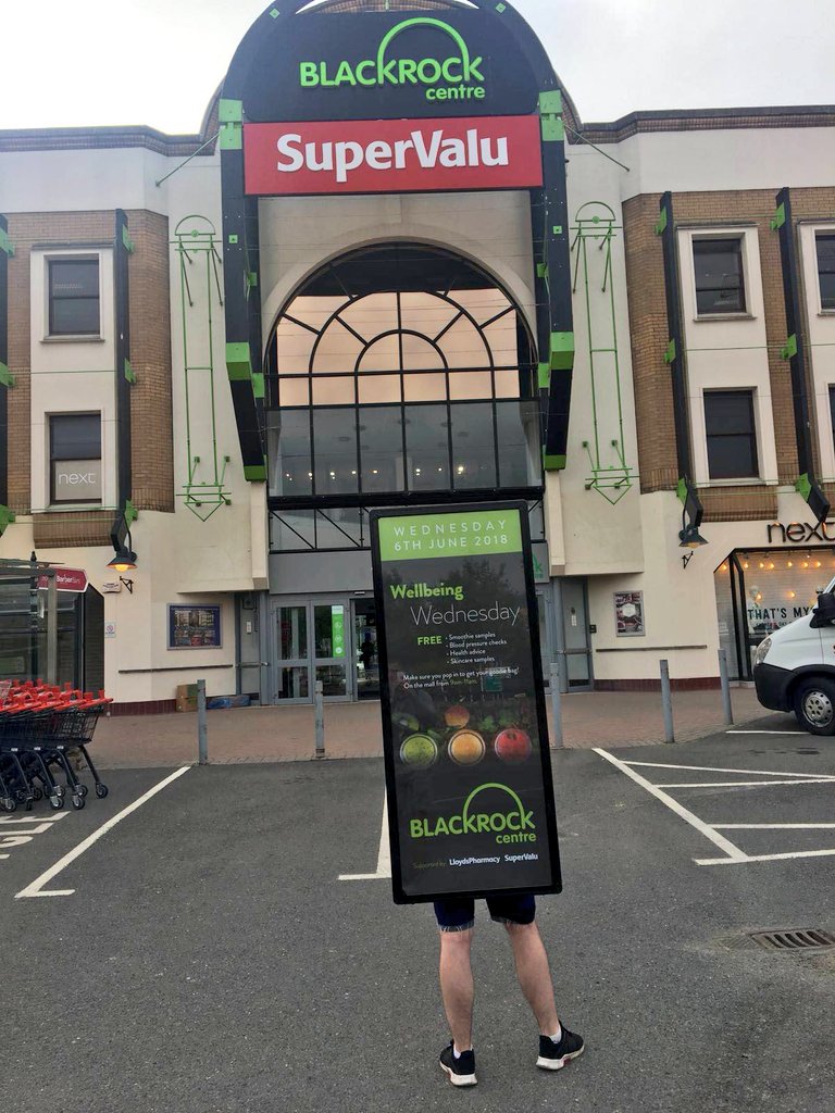 Image_Zoo's tweet photo. It's an early start for today's #AdWalker promoting #wellbeingwednesday down at @blackrockcentr in Co.Dublin
On from 9am - 11am, next Wednesday 6th June, there'll be free expert health advice, skincare samples, smoothies and goodie bags.
What better reason to take some #metime! https://t.co/yQywMxREYg