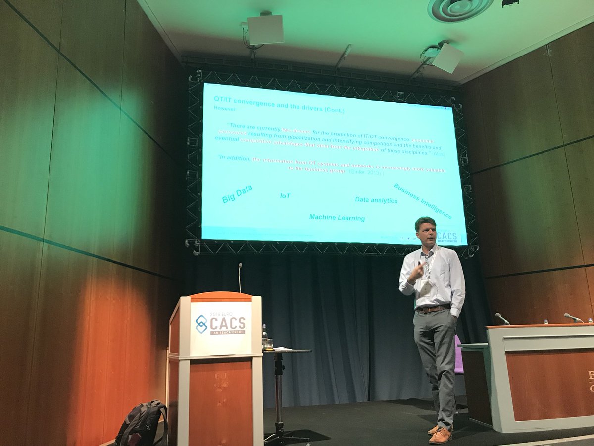 ISACAMedia's tweet photo. Newer technologies such as machine learning and IoT are incentivizing IT/OT convergence, but that can be a difficult bridge to divide, largely because of different mindsets among practitioners. #EuroCACS https://t.co/AomCHtn6gF