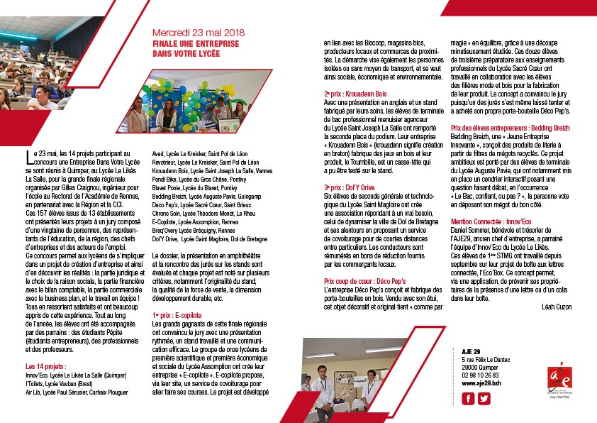 ClubAje29's tweet photo. L'AJE 29 a participé au jury de la finale du Concours "Une Entreprise Dans Votre Lycée" au Lycée Le LikÚs le 23 mai
âĄïž Retrouvez notre article complet : https://t.co/onKBVLtUux
#EDVL #lycée #entrepreneur #finale #concours @Le_Likes @acrennes https://t.co/eoCEgoQEv8