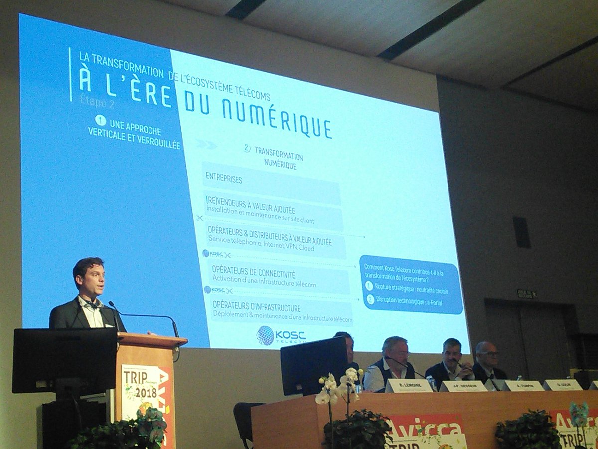 DegroupNews's tweet photo. Antoine Fournier, DG de #KoscTelecom, explique son positionnement en tant qu'opérateur d'opérateur, rendu possible par la dissociation des métiers #avicca https://t.co/CA8EqYIWWW