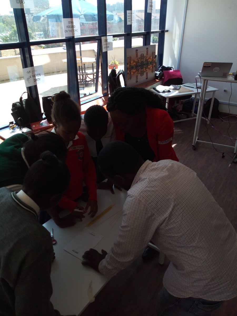 #4ewaste Loreto  Msongari and State House Girls already hard at work on the Marshmallow challenge during the #designthinking introduction phase