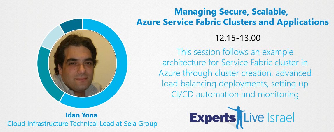 Experts_Live_IL's tweet photo. מהרו להירשם הרצאה של עידן יונה 
Managing secure, scalable, #Azure #Service_Fabric cluster and application
https://t.co/KEtEOL7lEV https://t.co/dZgDgvgCma