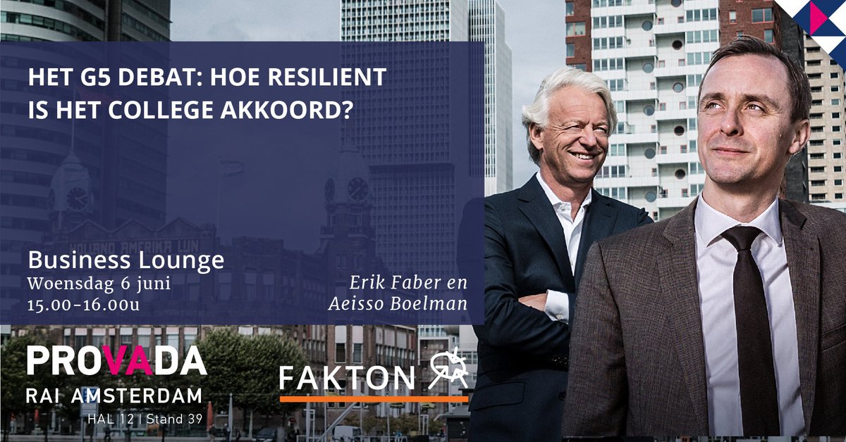 MEET US AT <a href="/PROVADAre/">PROVADA</a> #themabijeenkomst #G5debat #coalitieakkoorden #resilient #impact

Erik Faber en Aeisso Boelman faciliteren het G5 Debat: hoe resilient zijn de coalitieakkoorden? Discussieer mee! Klik hier voor meer info: bit.ly/2IVX4E5