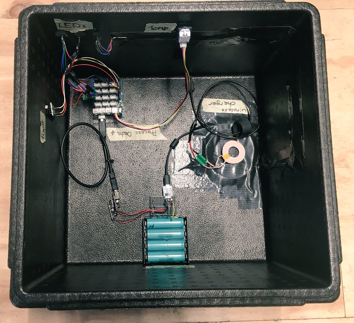 LABSinfonl's tweet photo. What’s in the box? Our #IoT student team from the HvA Digital Life Centre are building a smart delivery box to monitor the conditions of food through its travels on the streets of Amsterdam! Work in progress! https://t.co/wtaFj0iszr
