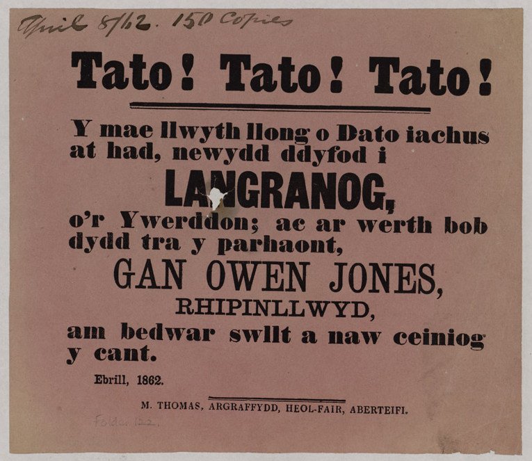 Jason Evans (@wici_llgc) on Twitter photo Tato! Tato! Tato! Yn 1862 roedd lond llong o datws yn #Llangrannog yn newyddion mawr! - posteri 19eg ganrif <a href="/LLGCymru/">Llyfrgell Genedlaethol Cymru</a> commons.wikimedia.org/wiki/Category:… Tato! Tato! Tato! Yn 1862 roedd lond llong o datws yn #Llangrannog yn newyddion mawr! - posteri 19eg ganrif <a href="/LLGCymru/">Llyfrgell Genedlaethol Cymru</a> commons.wikimedia.org/wiki/Category:…
