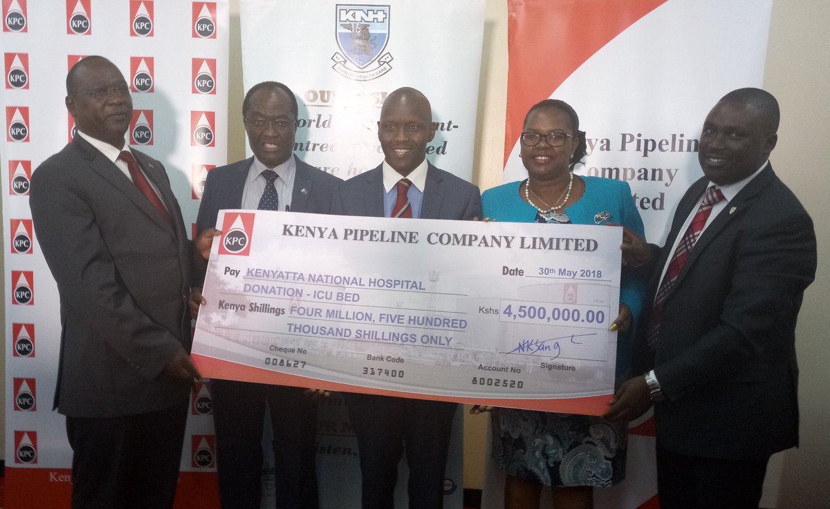 KNH received a donation of ICU bed from Kenya Pipeline Company on 30th May 2018. The bed was handed over to Ag. CEO Dr. Mutie by KPC CEO Mr. Joe Sang. The event was graced by KNH Board Chair I.G (Rtd) David M. Kimaiyo <a href="/IGkimaiyo/">IG (Rtd) Dr. Kimaiyo</a> and KPC Board Member Felicity Biriri.