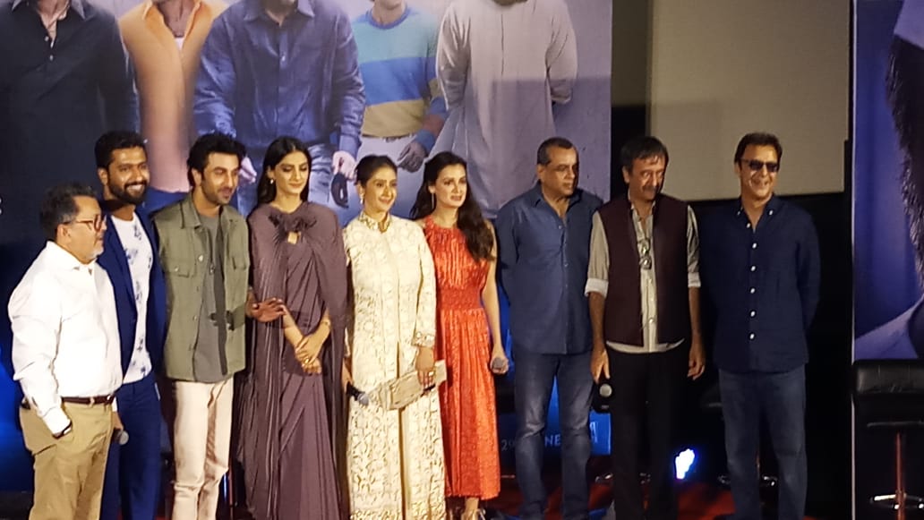 We are with the cast of #Sanju at the trailer launch. Have you watch the #SanjuTrailer yet?