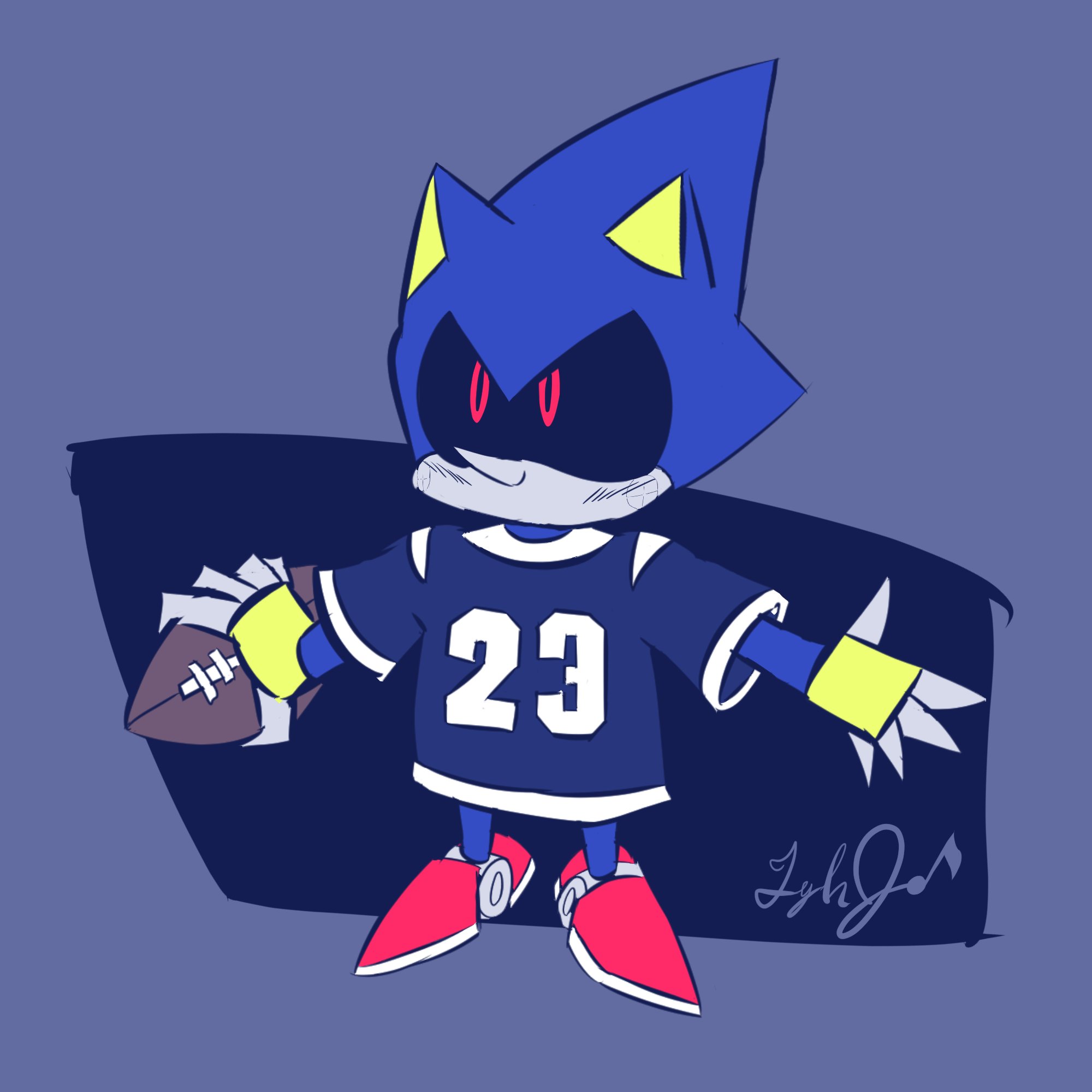 Metal Sonic D, blue and white robot cat character illustration