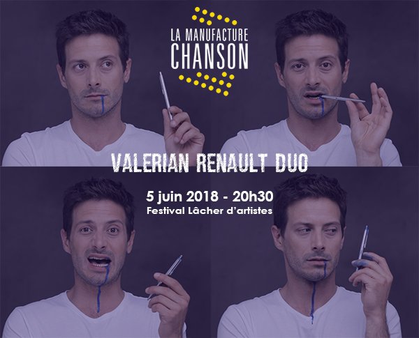 LogesProd's tweet photo. Valérian Renault duo à la #ManufactureChanson , c'est mardi 5 juin, et les résas c'est ici : https://t.co/IJYoUh8IB6 https://t.co/3AkL10fXXf