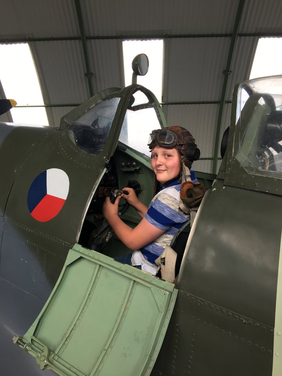 dumgalaviation's tweet image. Daniel Bentley at #RAF #Dumfries . Great grandson of Grp Cpt Robert Oxspring gets to sit in the #Spitfire that his great Grandfather first flew 78 years ago