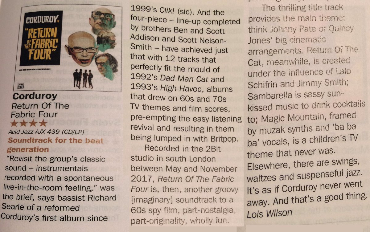 CorduroyFabric4's tweet photo. Nice review in Record Collector. https://t.co/3xR90eU0ae #returnofthefabric4 #acidjazzrecords https://t.co/ugCKozmwFk