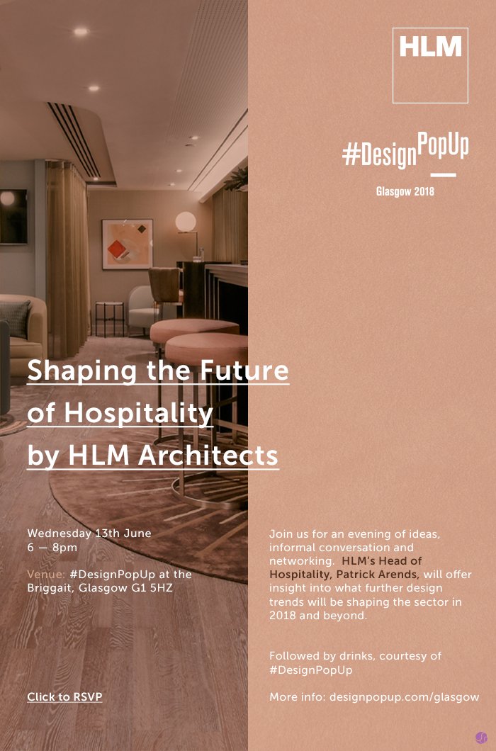 Our Patrick Arends @HLMhospitality will be speaking in a few weeks time at this years #DesignPopUp in #Glasgow. He will be talking about the #future of #hospitality #design. #HLMHospitality #HLMInteriors

Make sure you register using the link below 
designpopup.com/hlm