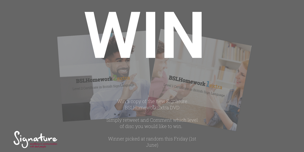 SignatureDeaf's tweet photo. How would you like to win a copy of the new Signature BSLHomeworkExtra DVD?

Simply retweet this post and comment which level disc you would like to win.

Winner picked at random this Friday (1st June) https://t.co/TdQRJwdkxf