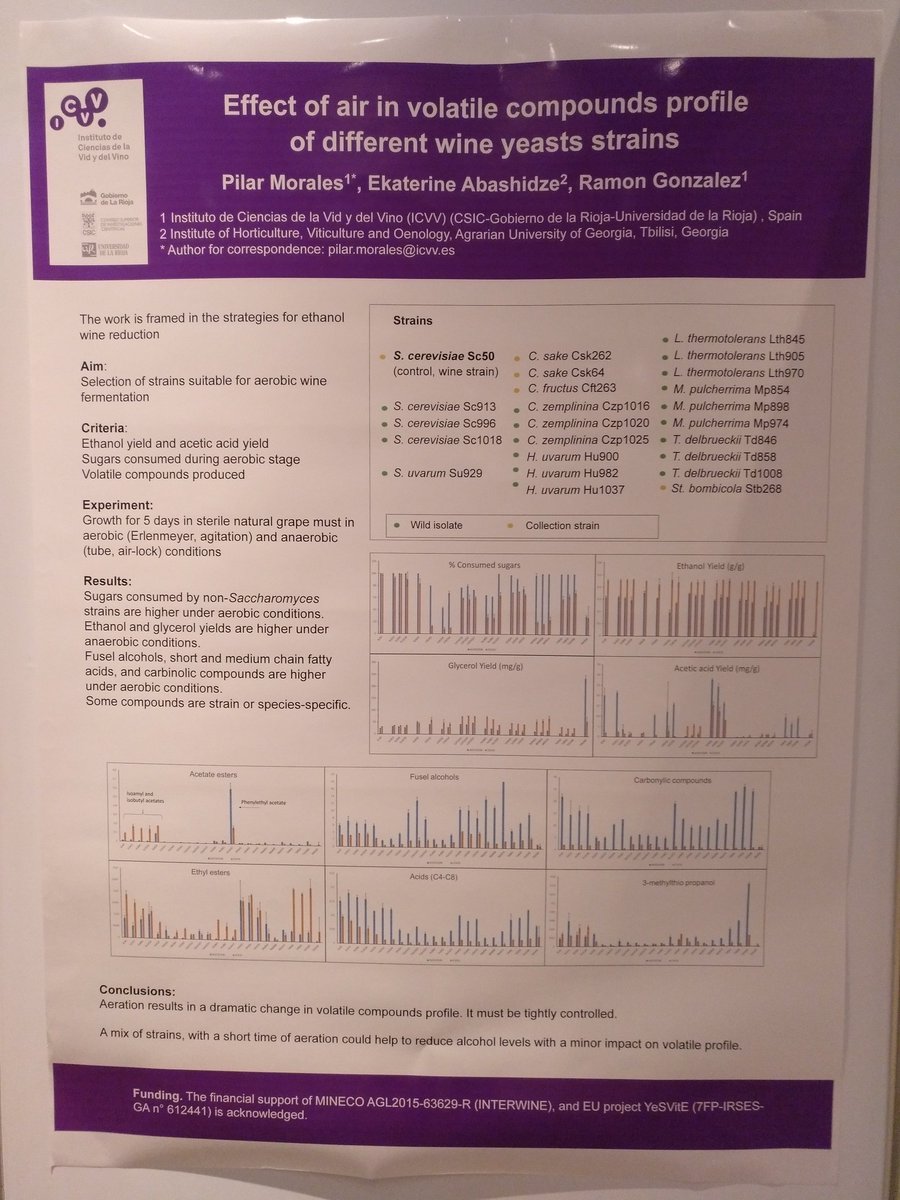 MicroWineLab's tweet photo. last chance to take a look to the @MicroWineLab posters here at @macrowine @icvv_rioja : how does aeration affect volatile compounds of Sacchs and non-Sacchs yeasts? https://t.co/dPPA8m8PnM