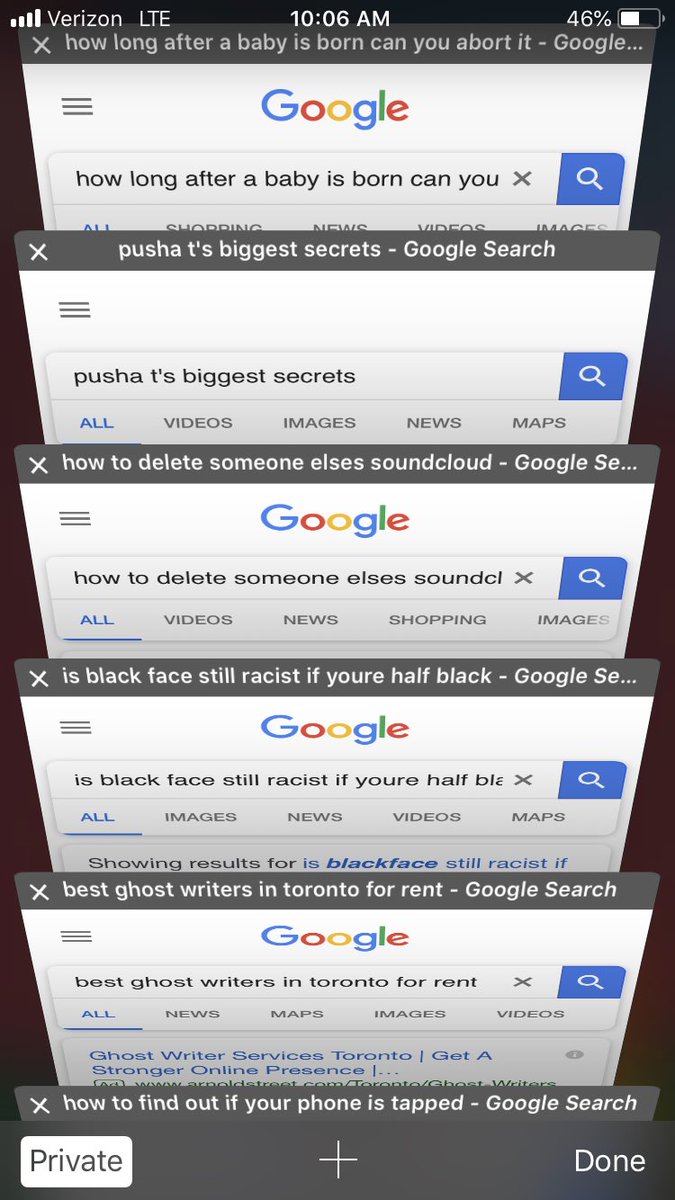 nick_j0s's tweet photo. Drake’s search history after Pusha T’s response https://t.co/FOaYNTUps0
