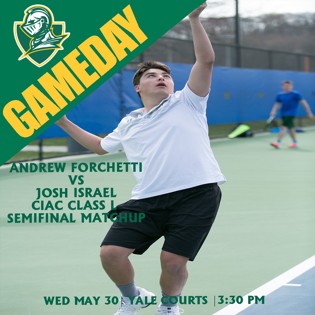 NDWHAthletics's tweet photo. Today is GAMEDAY for ND Tennis' Andrew Forchetti who plays in the Class L semifinal round at the Yale Courts at 3:30 pm. #servefast #returnwell #cttennis https://t.co/lJzkGLIMoO