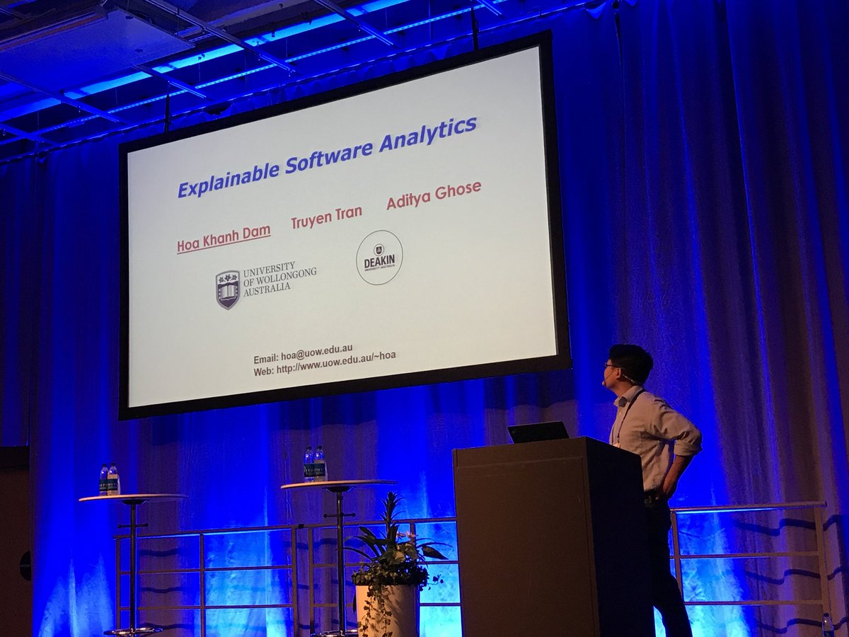 klainfo's tweet photo. Hoa is presenting about explainable software analytics #ICSE2018 https://t.co/xaLVBRlx1u