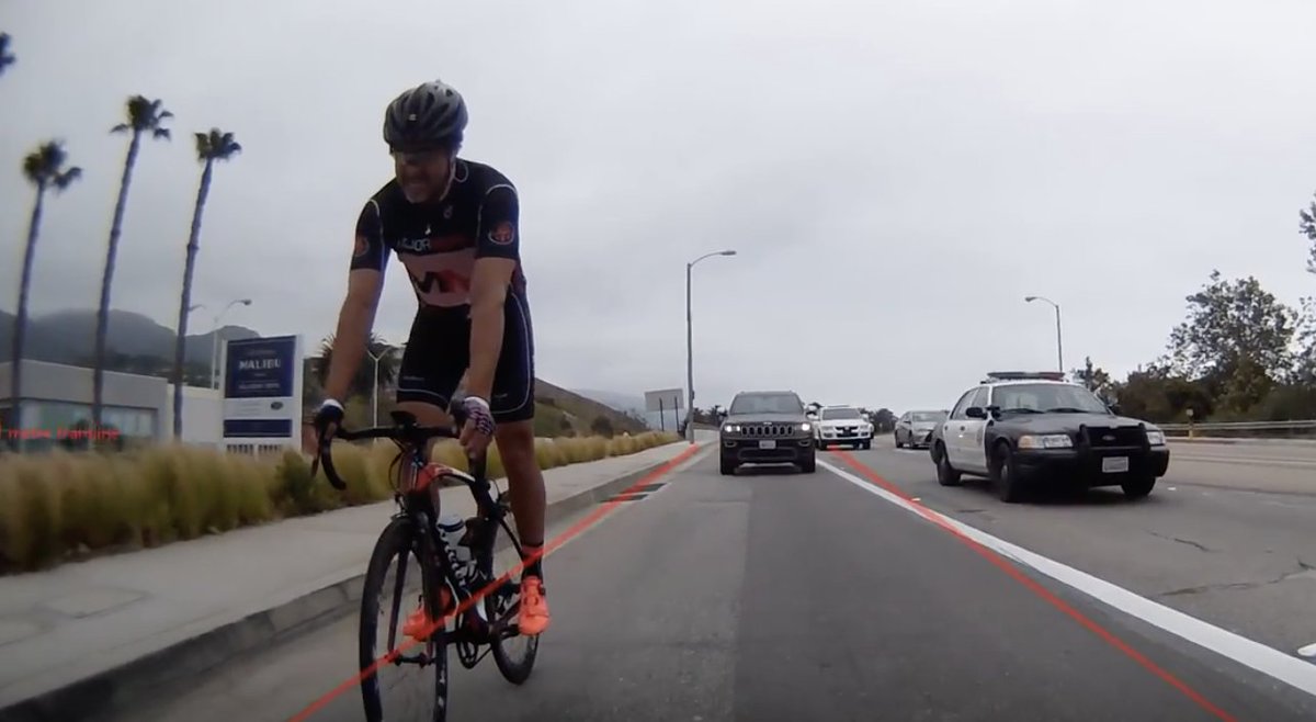 Pflax1's tweet photo. Watch LA County Sheriffs harass cyclists in Malibu, using loudspeaker to insist that they get out out of lane on PCH and ride single-file even though riders are fully complying with law. (h/t @bikinginla)
https://t.co/DmlPGIdOW3 https://t.co/shkqioXRhq