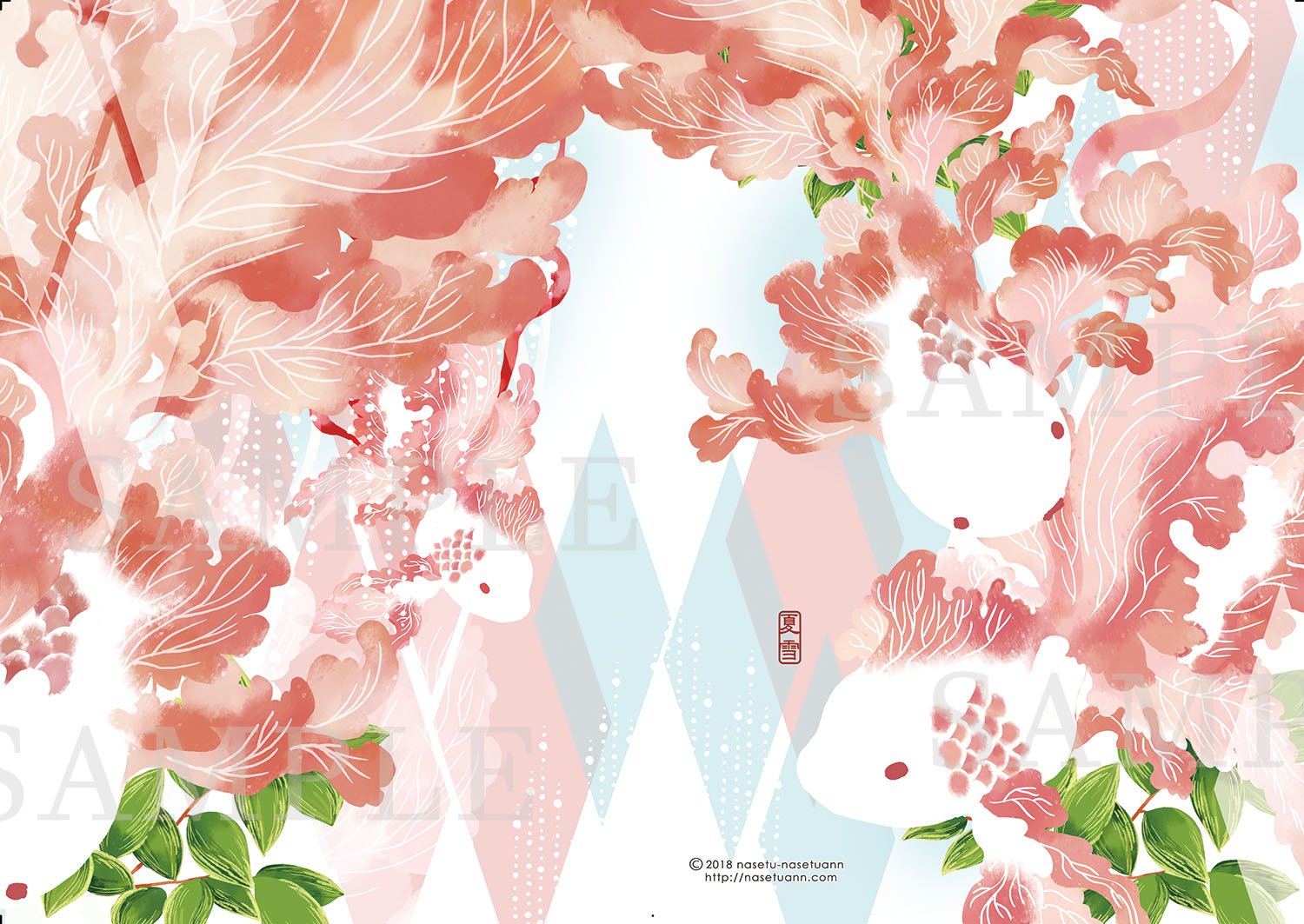 夏雪 なせつ 和と動植物イラストレーター クリアファイル 6月の新作です 中旬ごろから発送できます 金魚は金魚とひし形 の部分などが透過しないデザイン だるまねこは猫の背景はすべて透過するので 入れるもので背景の色が変わります 金魚