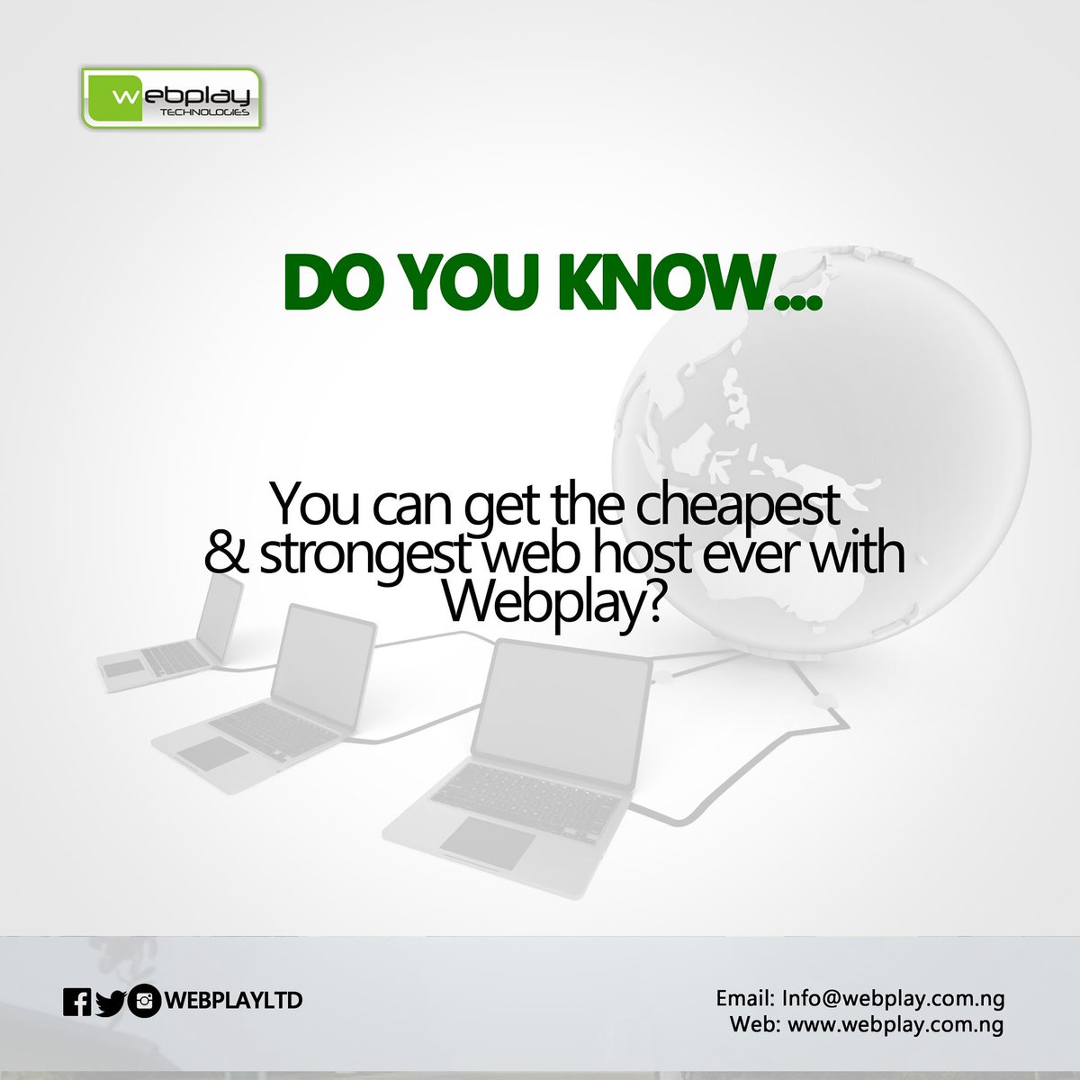 Webplayltd's tweet photo. Do you know... You can get the cheapest and strongest web host ever with webplay?
#webplay #webplayltd #software #solutions #instatech #website #webdesign #coding #pos #technologyinnigeria #abuja #benincity https://t.co/Y2sdHuh8Hu