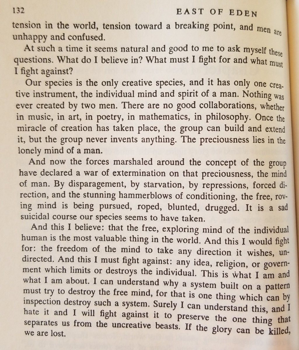 Some pretty deep stuff, and weird how applicable 70 yrs later #eastofedan #steinbeck