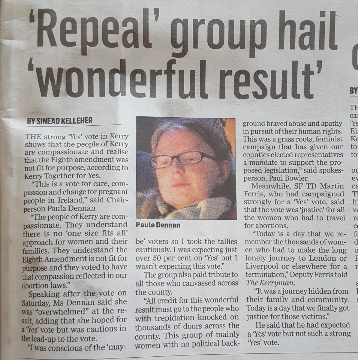 "All credit for this wonderful result must go to the people who with trepidation knocked on thousands of doors across the county. This group of mainly women with no political background braved abuse and apathy in pursuit of their human rights."

#RepealThe8th #Together4Yes